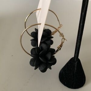 Malaya Gold Tone Hoops with rose flower drop